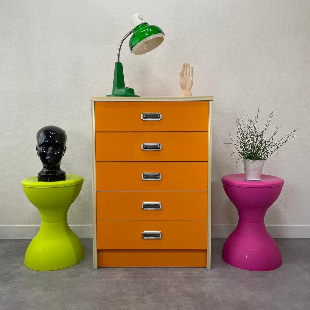 ヴィンテージ 昭和レトロ チェスト オレンジ タンス 5段 引き出し収納