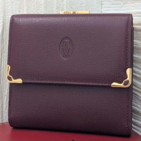 希少】美品 Cartier マストライン 三つ折り財布 がま口 ボルドー 付属品