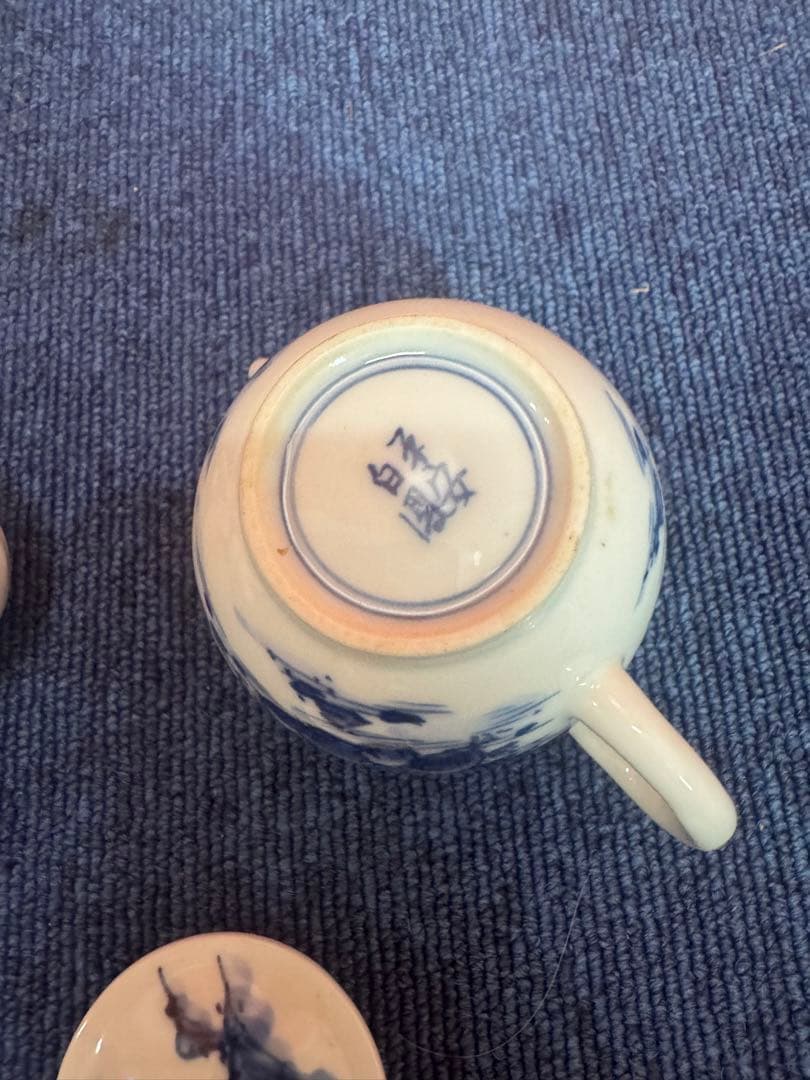 1683 平安白鳳 染付山水 急須1客 湯冷し1客