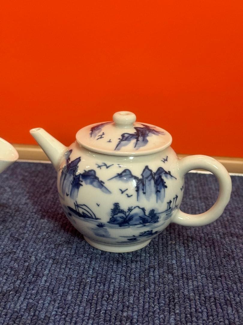 1683 平安白鳳 染付山水 急須1客 湯冷し1客