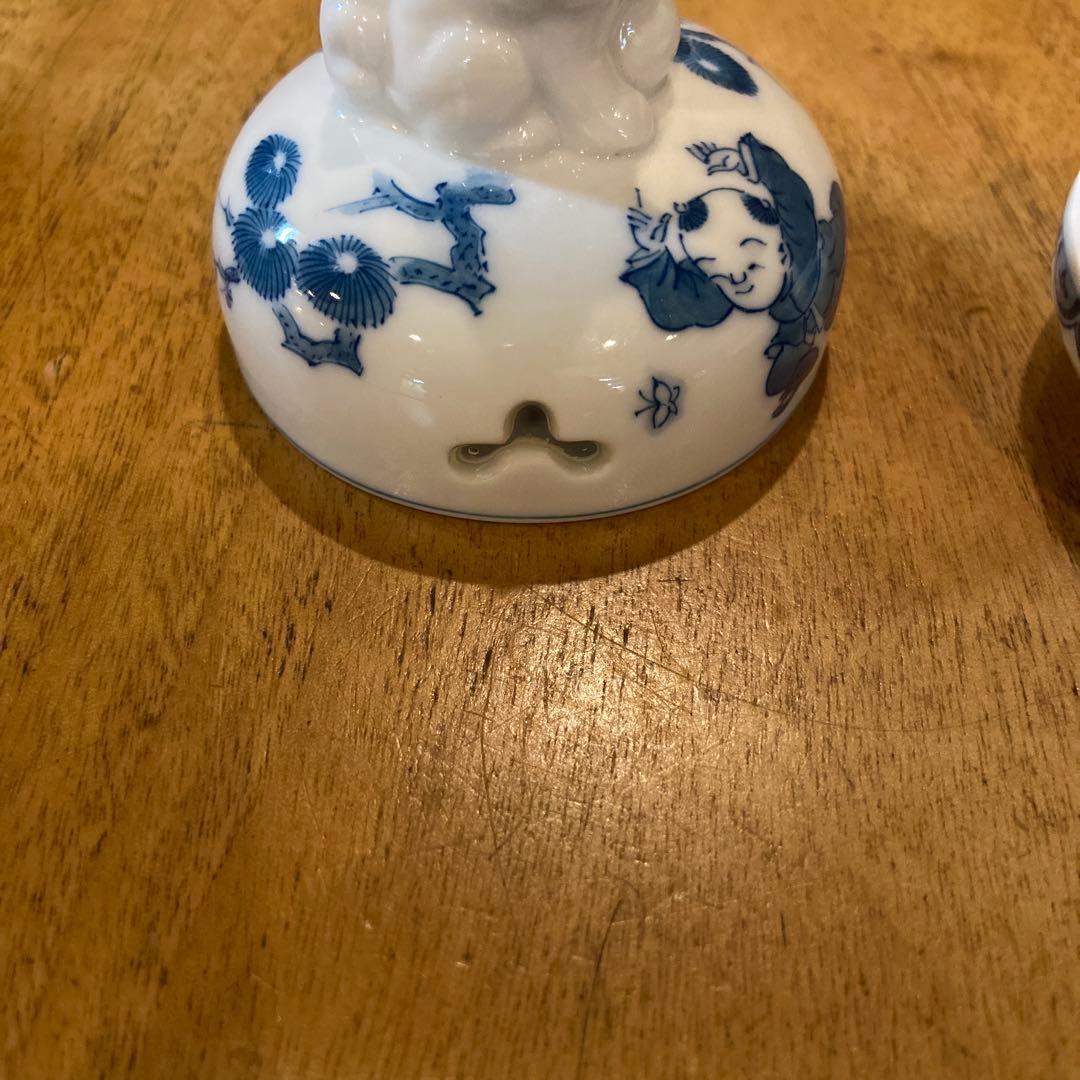 三河内焼　平戸紅山作　透かし彫り水晶獅子香合