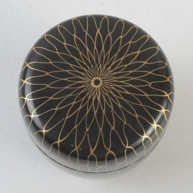 茶道具 中村湖彩作 黒網目蒔絵 中棗 共箱 V 9554