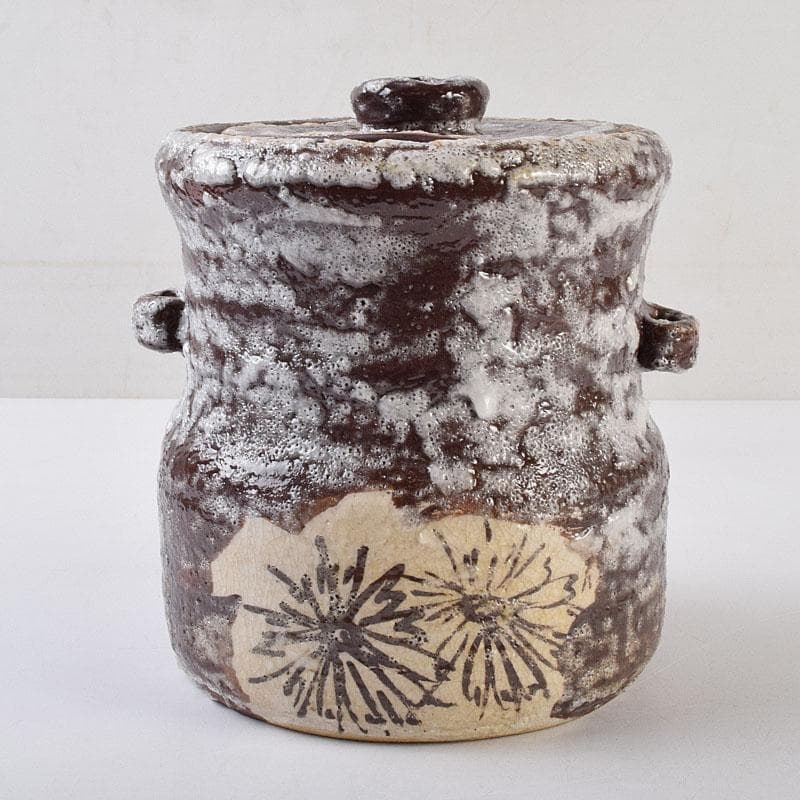 北大路魯山人作 鼠志野 花文 水指 銘寶舟 共布 清水公照