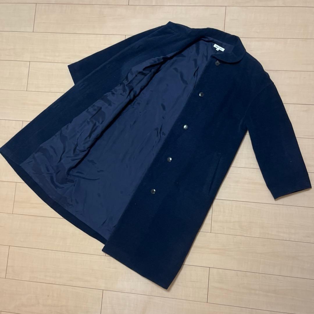 極美品】アンゴラ 毛 ロングコート レディース 紺 黒 ネイビー系