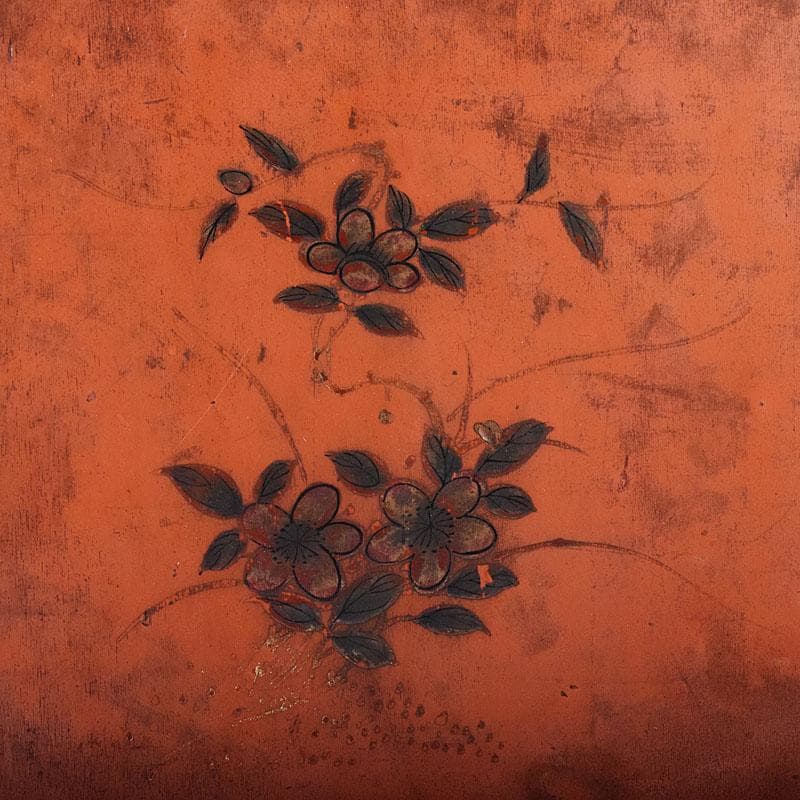 中国　竹嵌　骨牌　背竹牌　麻雀牌　花鳥文蒔絵朱塗箱付　D　8707