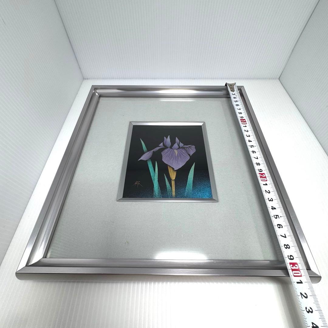 輪島塗 友田裕次 沈金 沈銀 あやめ 額装作品 絵画 額縁 共箱 説明書 漆