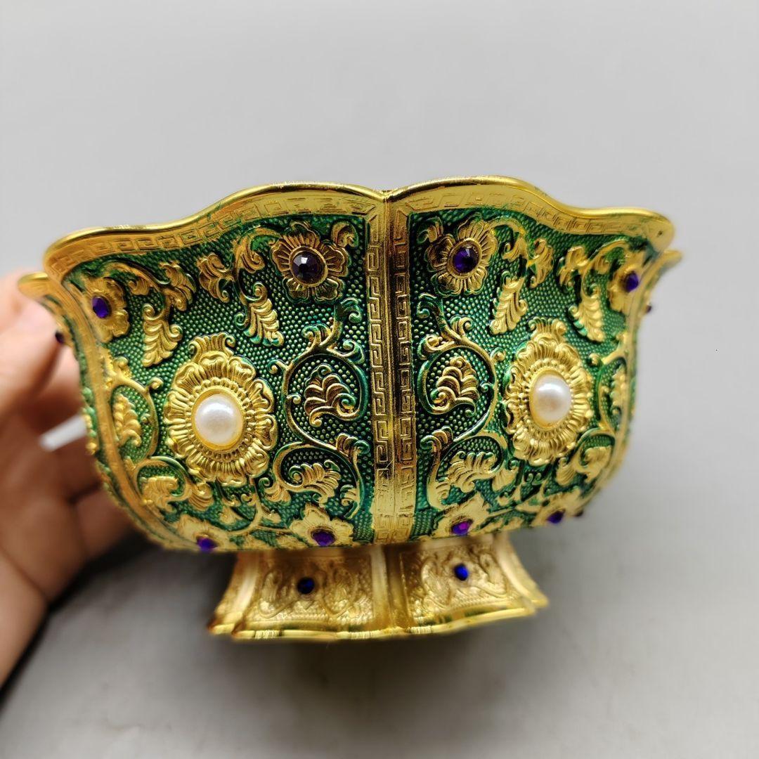 銅 細工 花開富貴碗 玄関 書架 装飾品 工芸品 置物