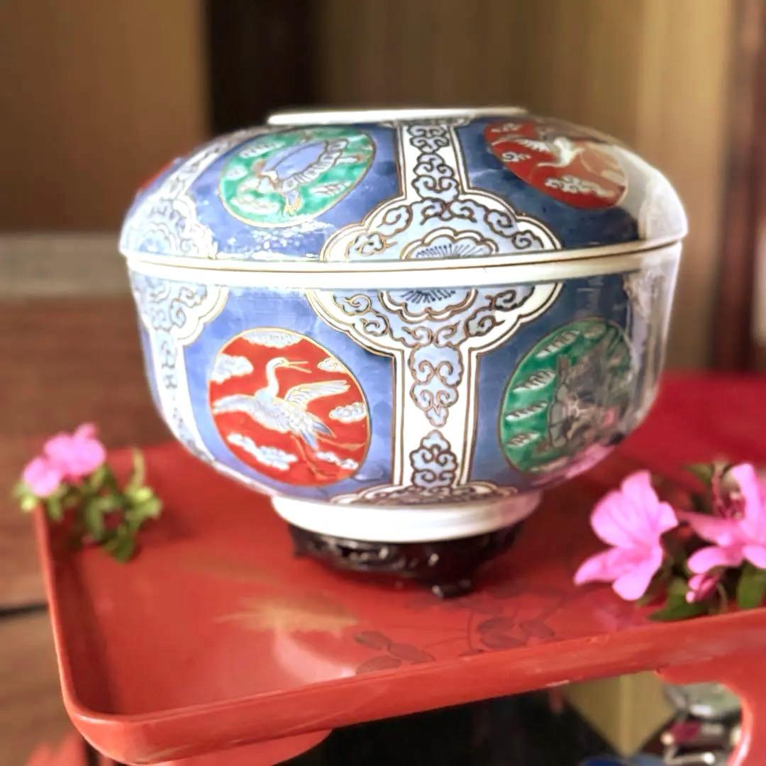 2200様感謝‼️これさえあれば‼️愛蔵品　倣古伊万里錦手蓋付大鉢　食籠1客時代木箱
