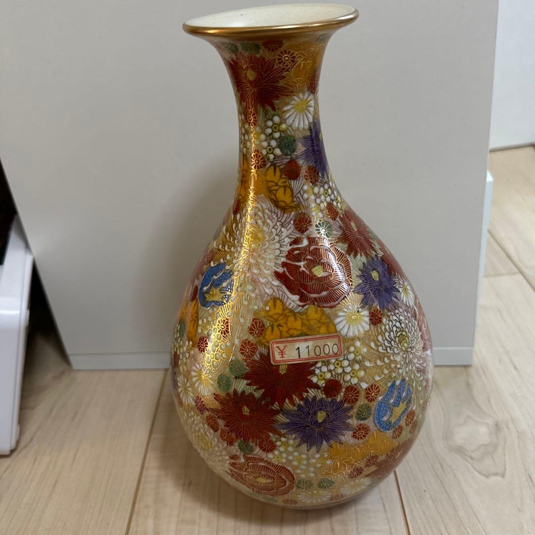 1567 九谷焼金彩色絵百花繚乱紋花瓶花詰 置物