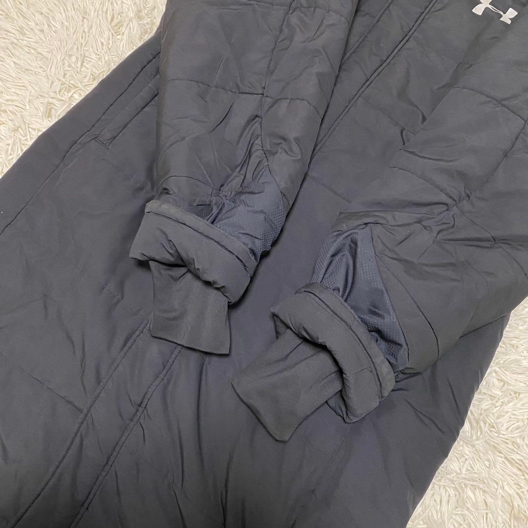 【希少2XL✨】アンダーアーマー フード付 ベンチコート ロングコート 黒 紺