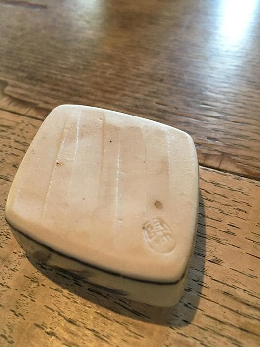 香合 菱形 笹りんどう 染付 銘あり 共箱付 古物 19.01.12-1