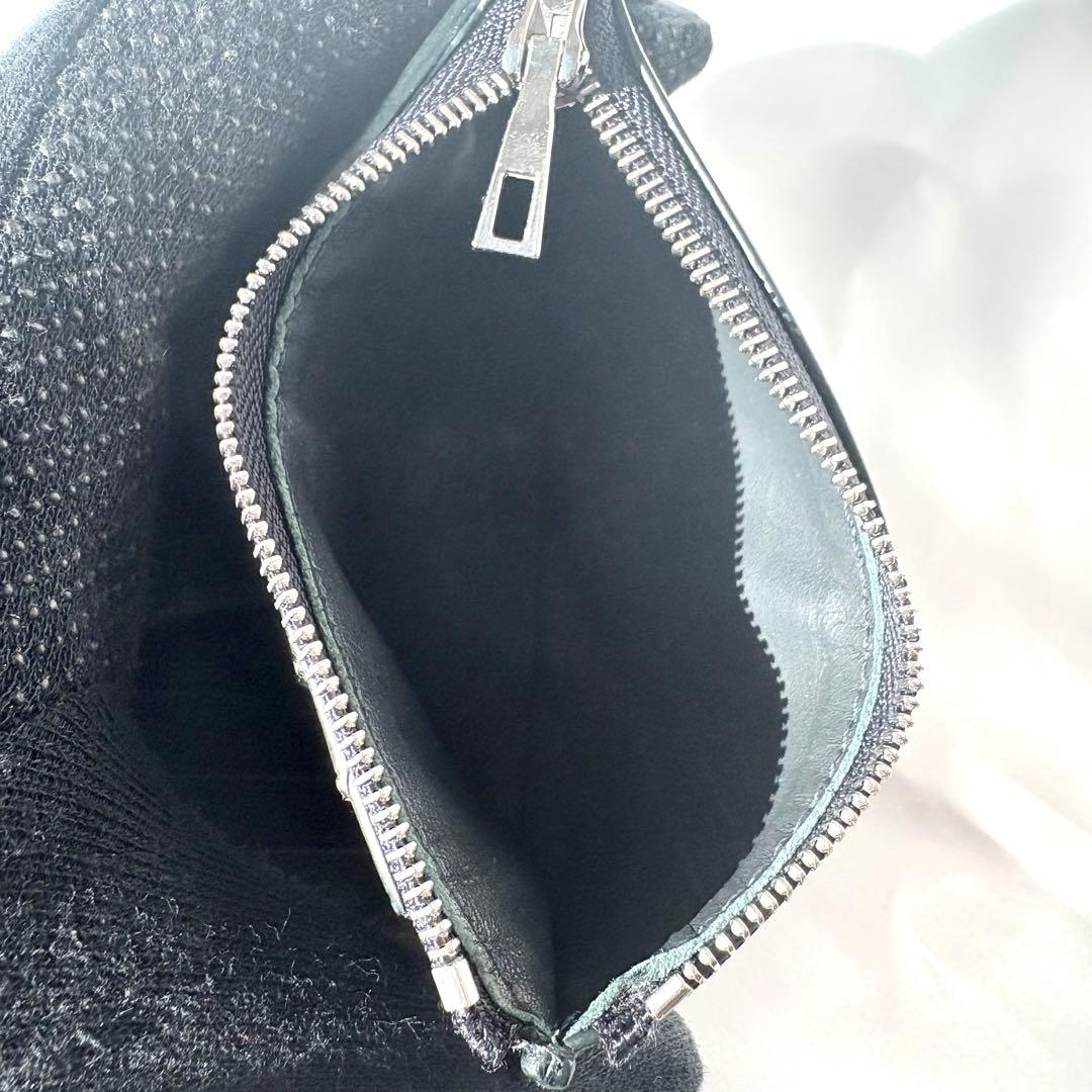 極美品/現行✨ロエベ 折り財布 ペブル アナグラム レザー ダークグリーン