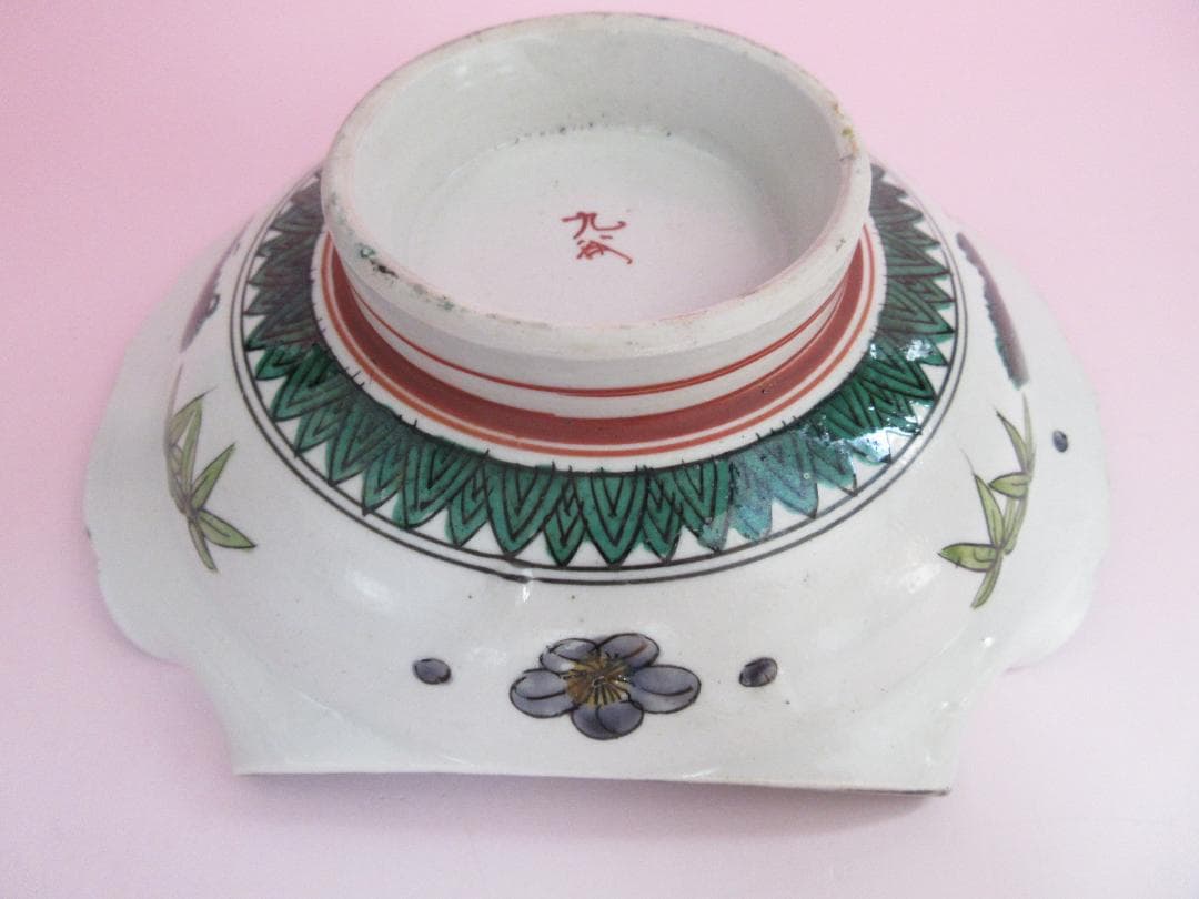 時代物 九谷焼 青手風 紫陽花紋 変形 なます皿 3客 TN 108 70816