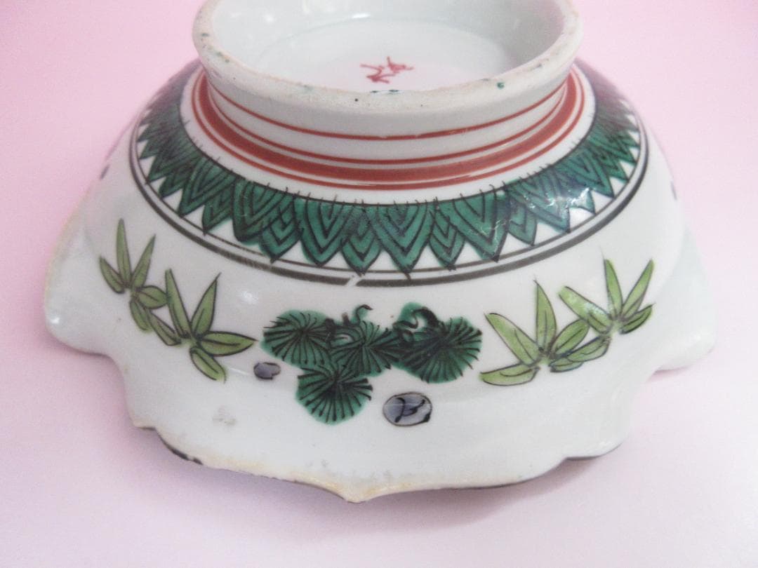 時代物 九谷焼 青手風 紫陽花紋 変形 なます皿 3客 TN 108 70816