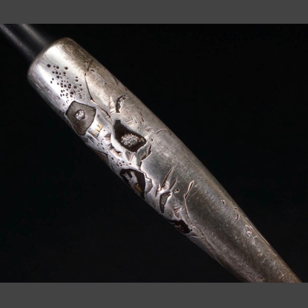 銀細工 金工 正則 象嵌入 銀製煙管 煙管筒 提げ物 根付 彫刻 骨董品