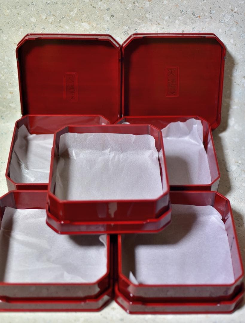 塗師正利作　春慶塗大徳寺お重5客　菓子器　共箱