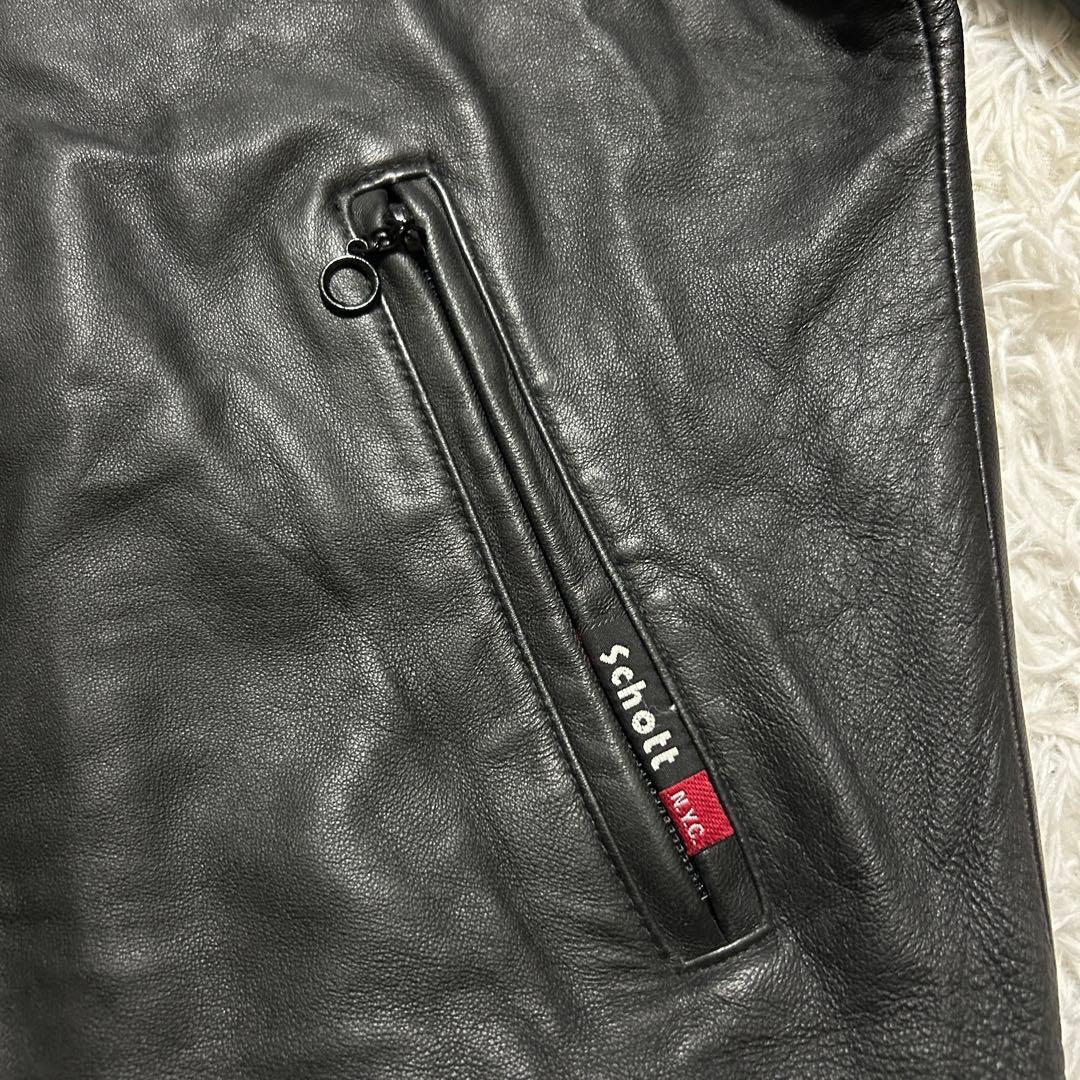美品】Schott ショット ラム レザージャケット トラックフーディー 黒