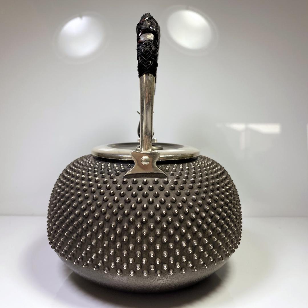 純銀製 光南 霰打出 湯沸 蕾摘 薬缶 銀瓶 煎茶道具 箱付