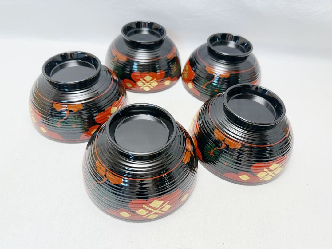 未使用 懐石道具 正法寺蒔絵 煮物椀 5客揃 内黒 和食器 汁椀 和食器 共箱