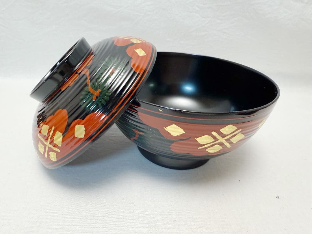 未使用 懐石道具 正法寺蒔絵 煮物椀 5客揃 内黒 和食器 汁椀 和食器 共箱