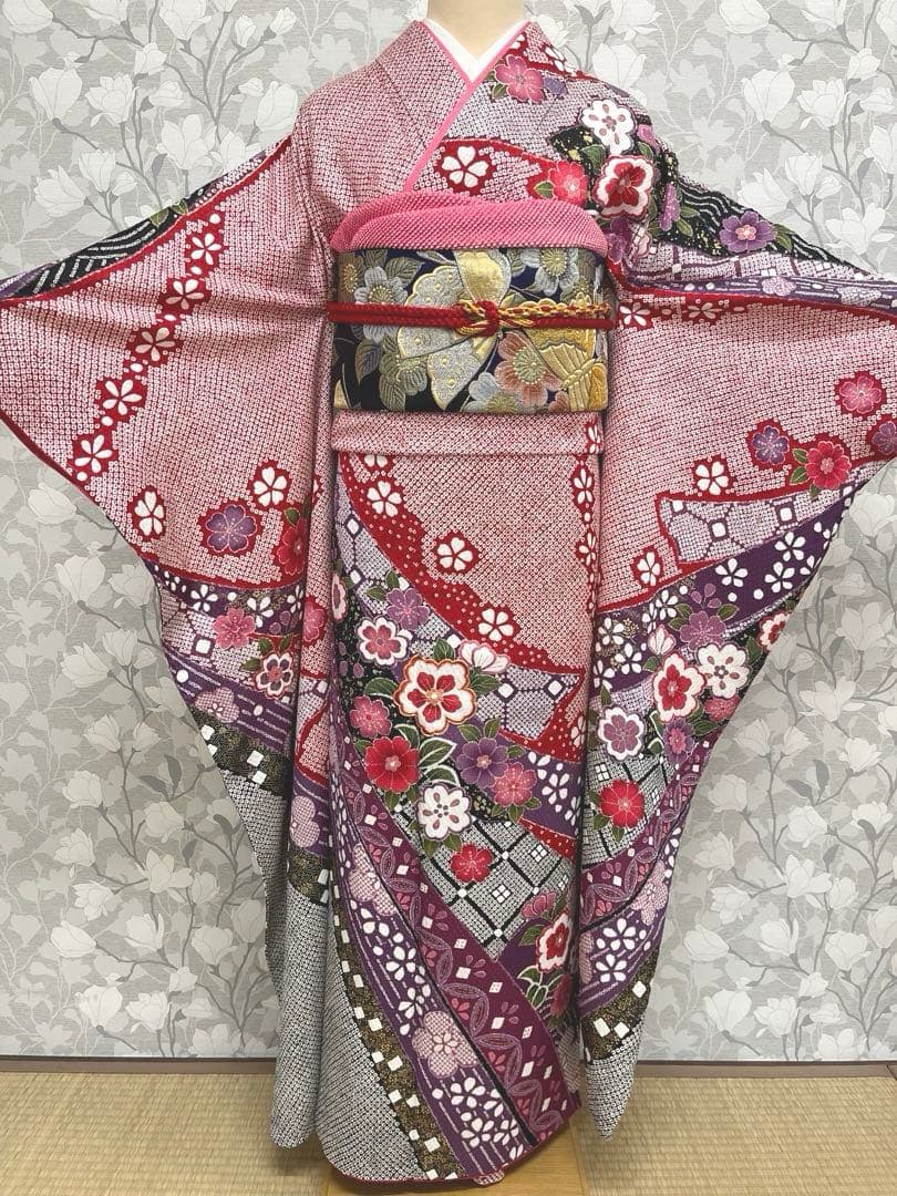 正絹 振袖 長襦袢セット古典柄熨斗模様トールサイズ ☆トールサイズ
