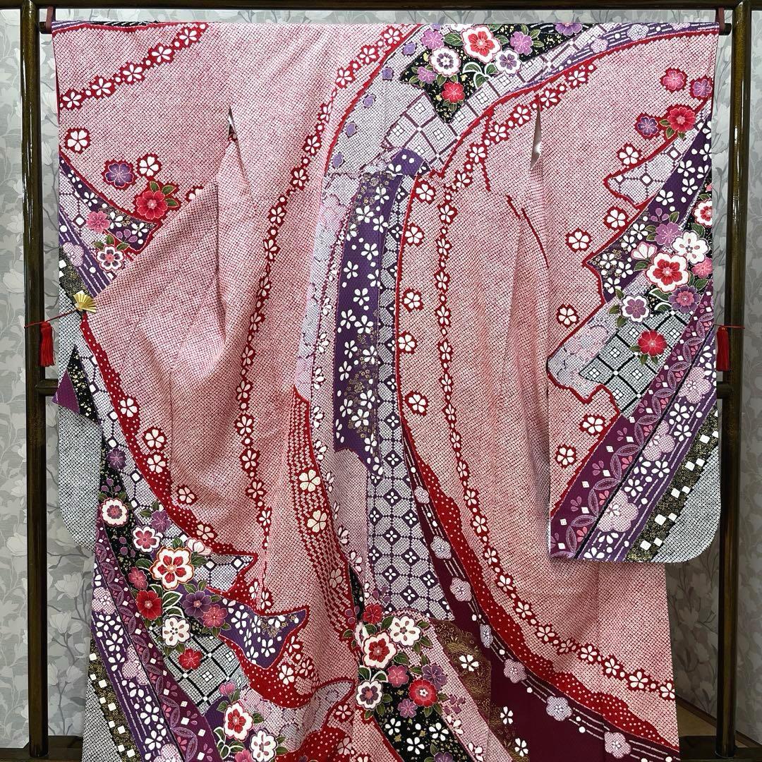 正絹 振袖 長襦袢セット古典柄熨斗模様トールサイズ ☆トールサイズ