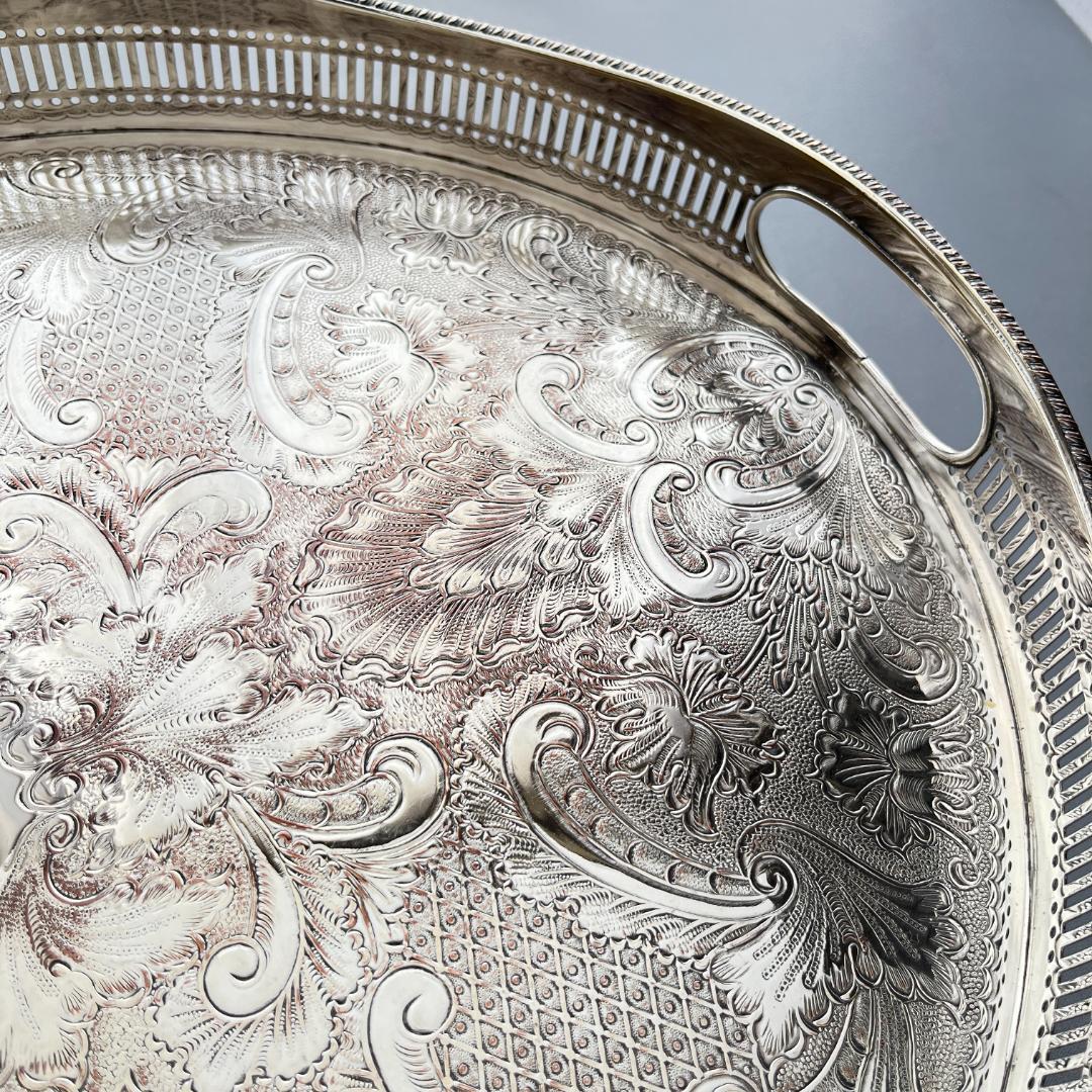 英国】 ギャラリートレー オーバル型 45cm 装飾フット 大型