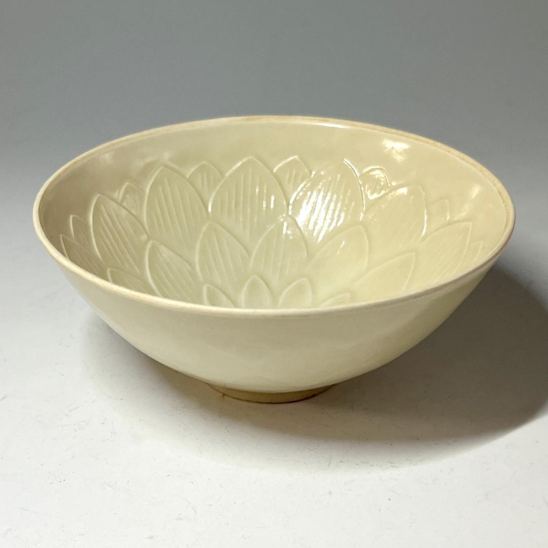 唐物 定窯 白磁 蓮陰刻紋碗 中国美術 古玩 SH12