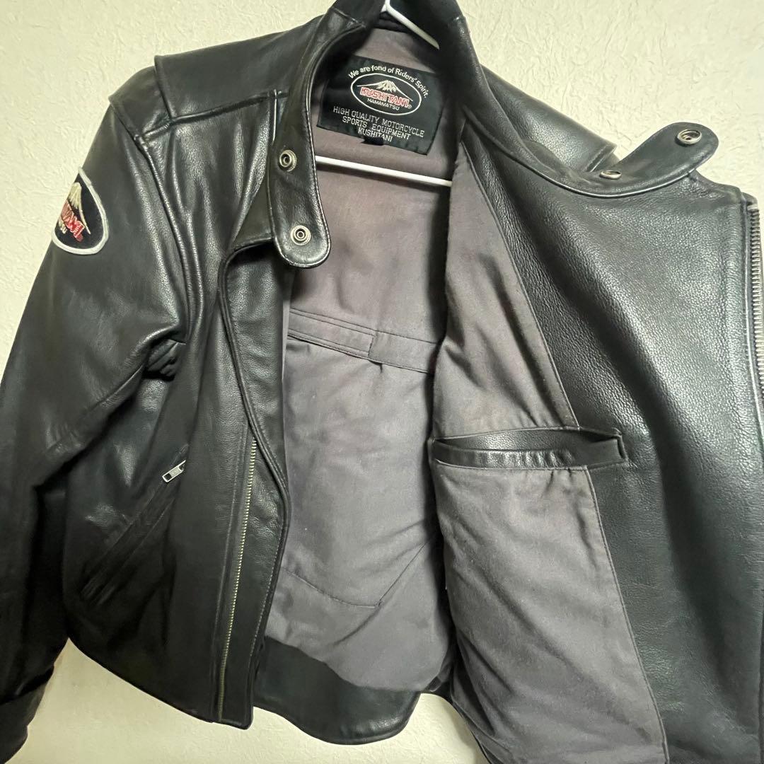 KUSHITANI ブラック レザーライダースジャケット 本革 黒 BLACK