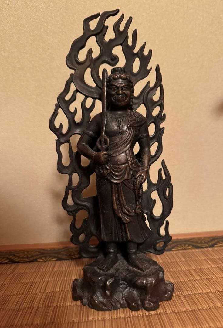不動明王立像 金属製 高さ約28㎝ アンティーク 仏像 骨董品 不動明王