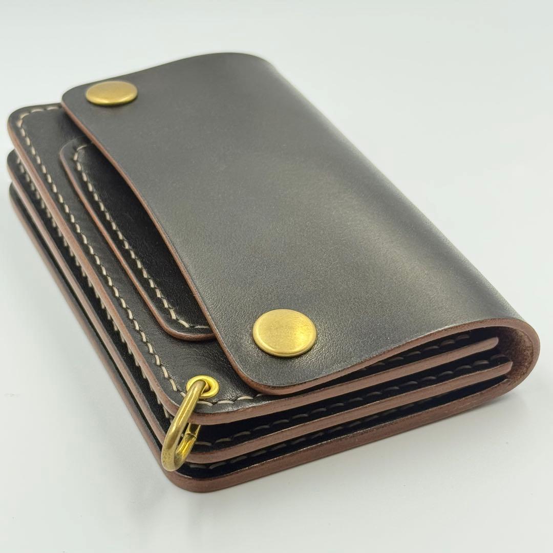 ミドルトラッカーウォレット(ブラック)茶芯　サドルレザー　タロンジッパー　手縫い