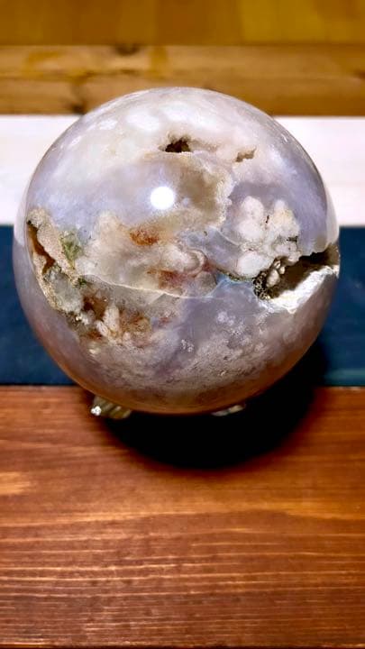 《希少1kg超え》アメジスト共生フラワーアゲート桜瑪瑙スフィア
