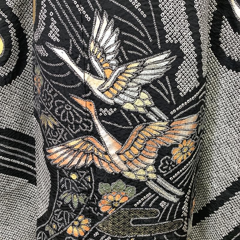 411z6〇総絞り 振袖 身幅広め 金彩 銀彩 ラメ 鶴 松竹梅〇成人式