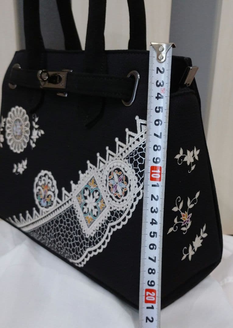 OKAJIMA 岡重 ハンドバッグ 鞄 手提げ 刺繍 黒 和装