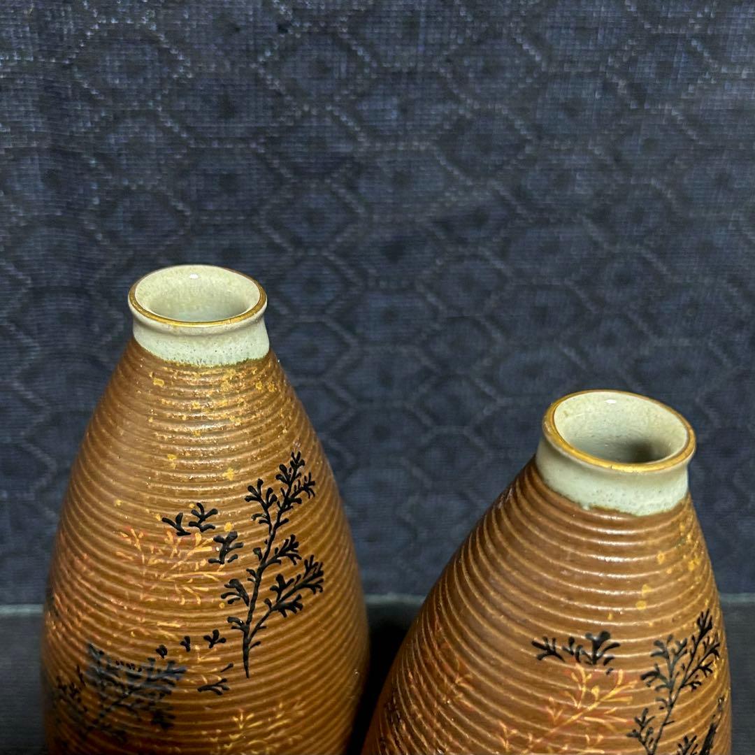 明治期九谷　谷口金陽堂　樹木竹林図徳利　ニ客揃　本物保証