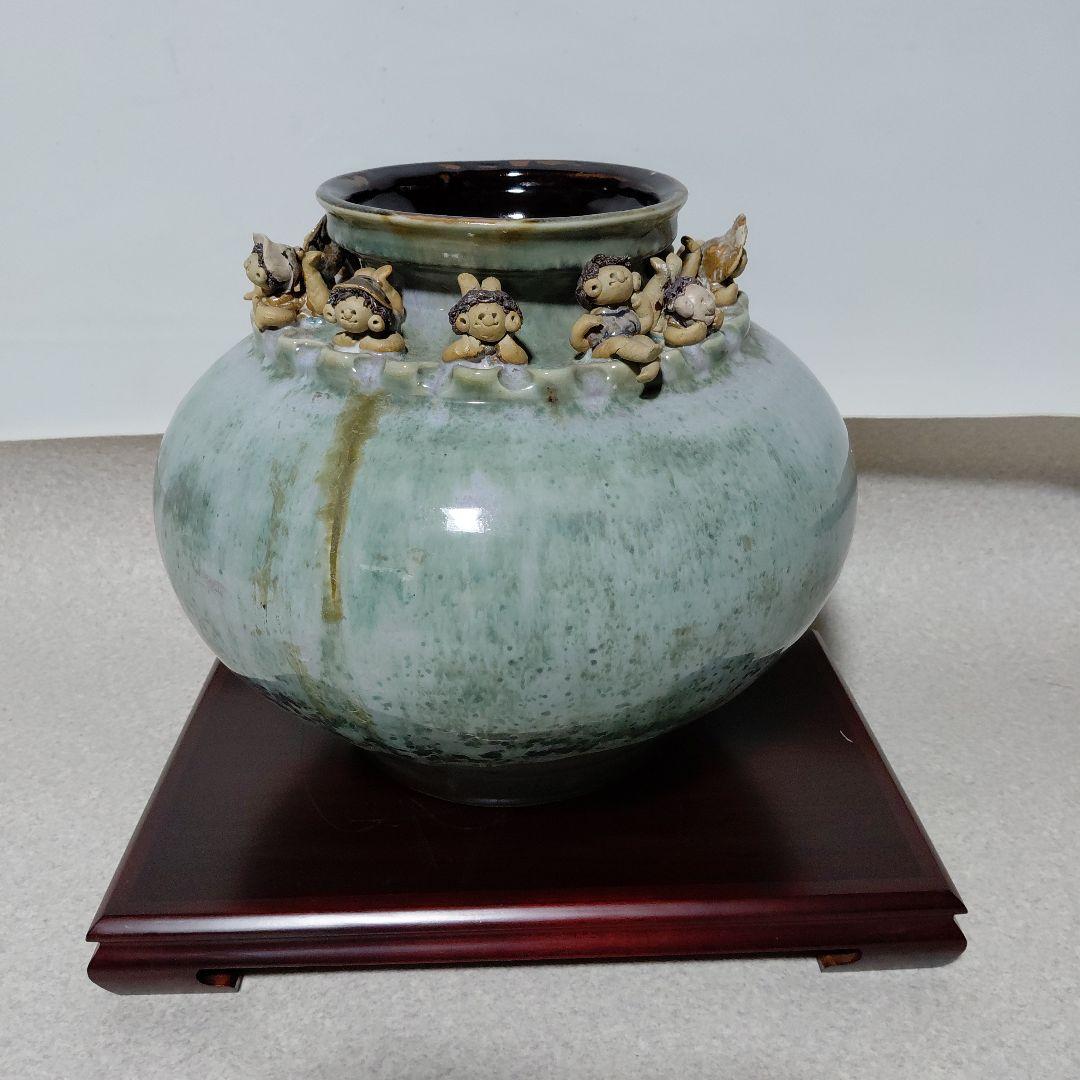 砥部焼 森元青芳作 青磁大壺