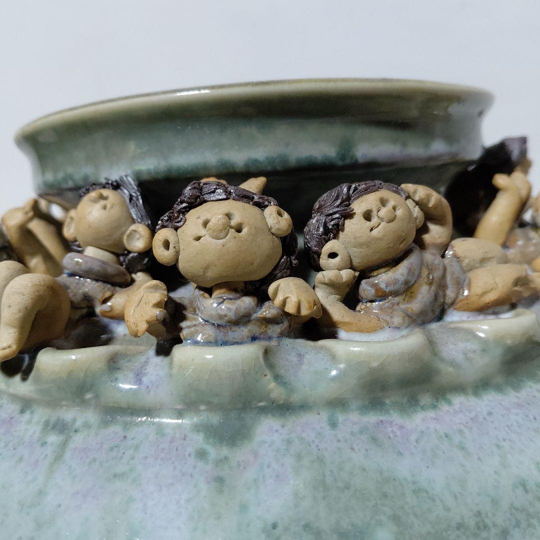 砥部焼 森元青芳作 青磁大壺