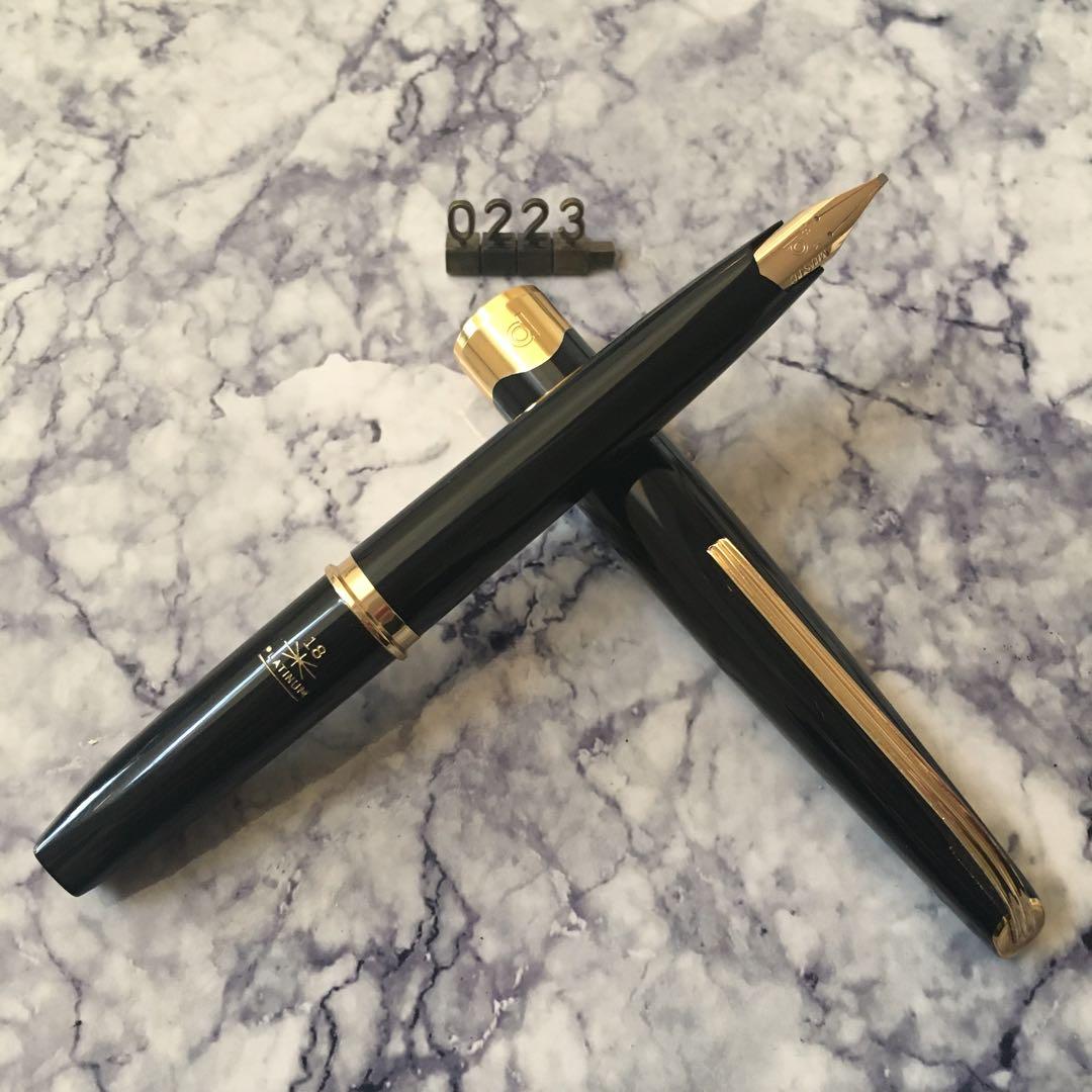 #0223オーバーホール済み 万年筆 プラチナ ショート 18k MUSIC