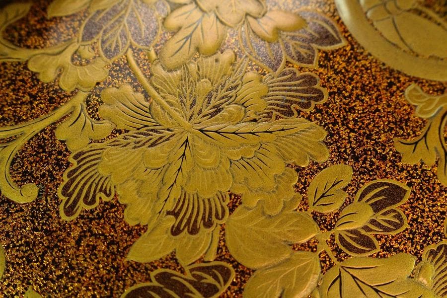 古美術 纏枝蓮花紋 蒔絵 蓋物 時代物 美品(K-A752)