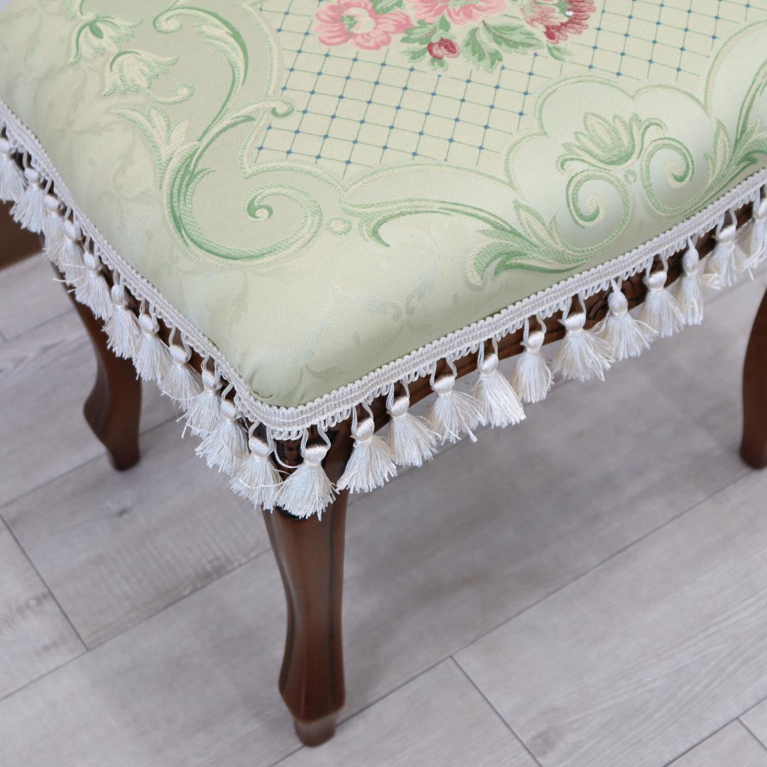 スツール 猫脚 ファブリック ライトグリーン タッセル付き オットマン 補助椅子