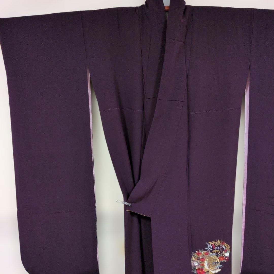 KH07.成人正絹無地系濃い紫色振袖 金糸刺繍入り 約160cm - メルカリ