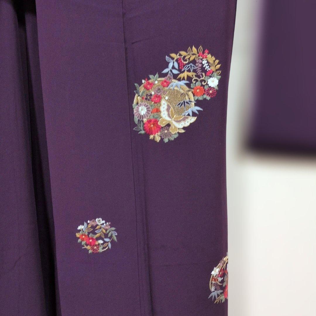 KH07.成人正絹無地系濃い紫色振袖 金糸刺繍入り 約160cm - メルカリ