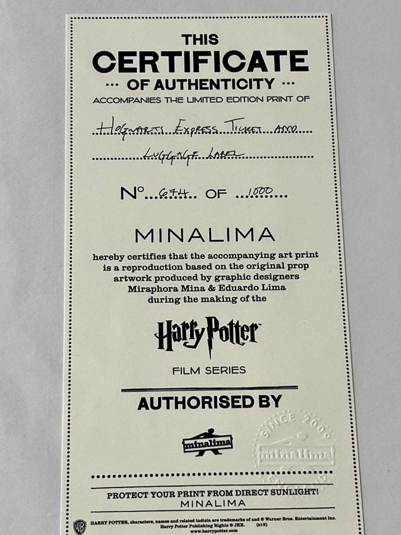 ハリーポッター ミナリマアートプリント ボグワーツ特急チケット 荷物