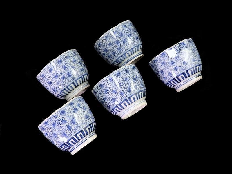 古伊万里　染付　微塵唐草　萩唐草の図　猪口　向付　５客　B015AS-CSj