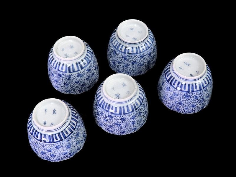 古伊万里　染付　微塵唐草　萩唐草の図　猪口　向付　５客　B015AS-CSj