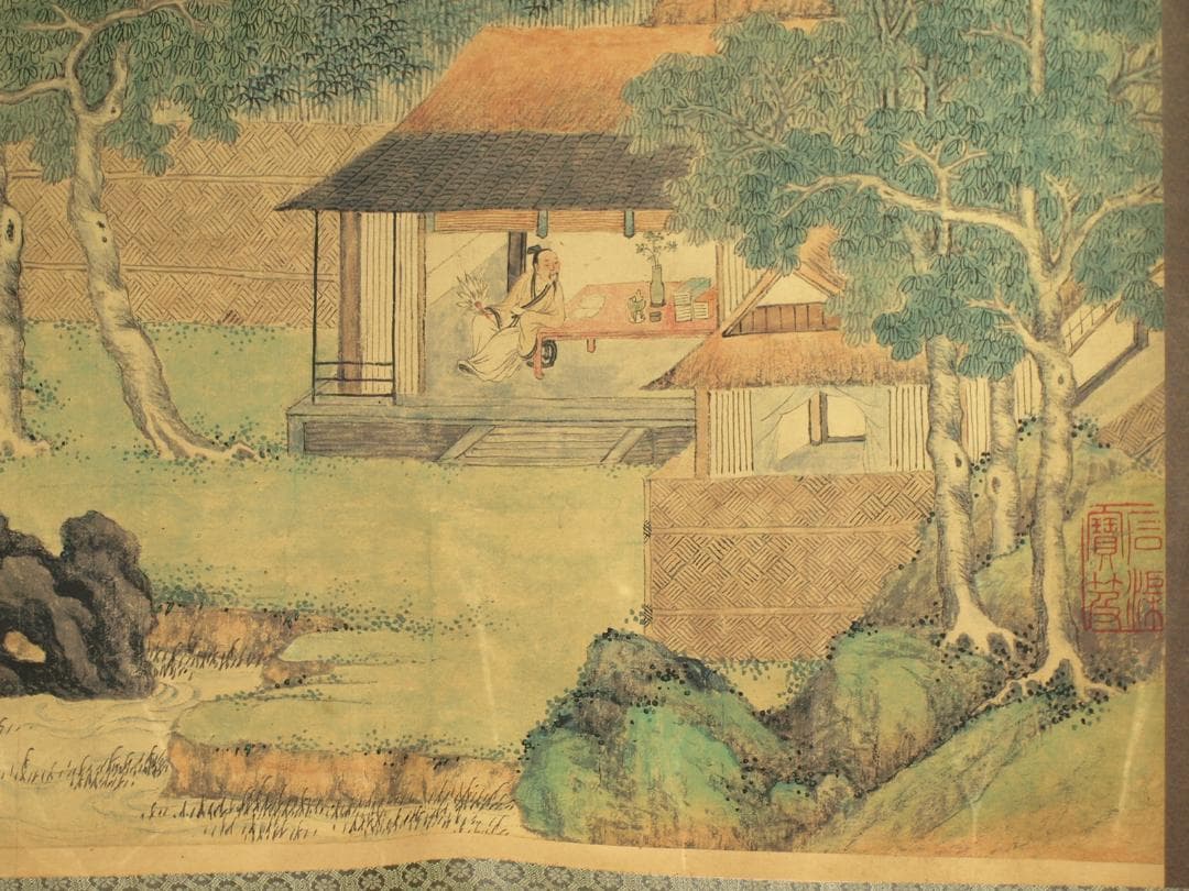 中国掛け軸 明時代作品 携琴訪友図 肉筆保証 骨董品 BD730A14-2