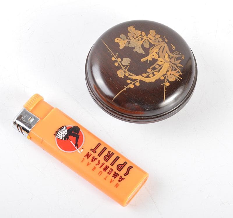 茶道具　荒木省山造　紫檀製　金蒔絵四君子文　香合　共箱　VR4771