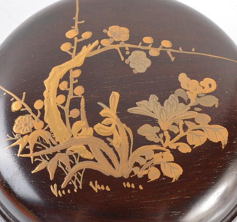 茶道具　荒木省山造　紫檀製　金蒔絵四君子文　香合　共箱　VR4771