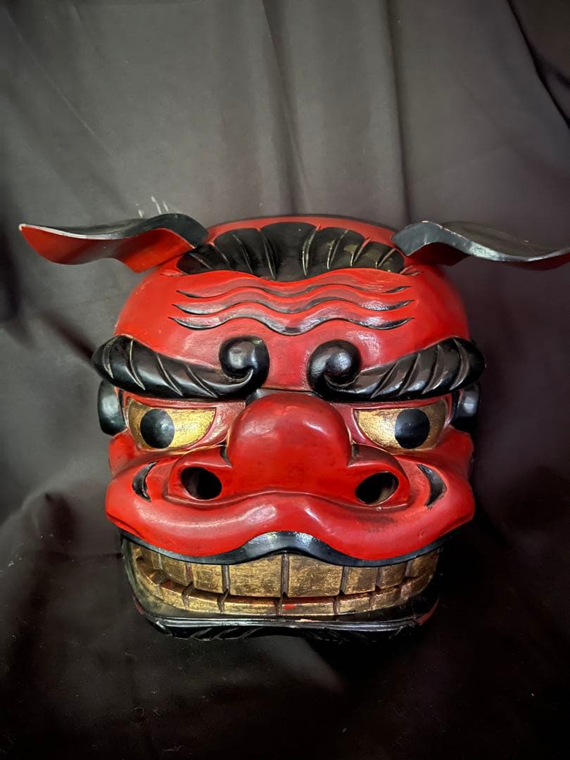 伝統的な日本の獅子舞の面 動く獅子頭 魔除け・厄除け 縁起物 年代物