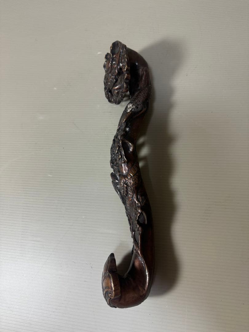 2140 銅製 龍文 如意 細工 置物 時代物